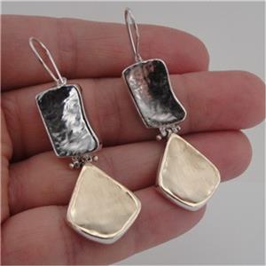Hadar Designers Handmade Art 9k Gold 925 Sterling Silver Dangle Earrings