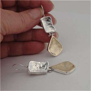 Hadar Designers Handmade Art 9k Gold 925 Sterling Silver Dangle Earrings