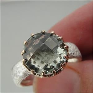 Hadar Designers 9k Gold 925 Silver Green Amethyst Filigree Ring