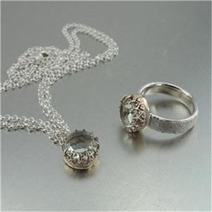 Hadar Designers 9k Gold 925 Silver Green Amethyst Filigree Ring