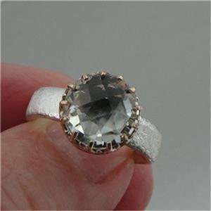 Hadar Designers 9k Gold 925 Silver Green Amethyst Filigree Ring
