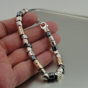 Hadar Designers Handmade Modern 14k Gold Fil 925 Sterling Silver Bracelet Fine Israeli Jewelry