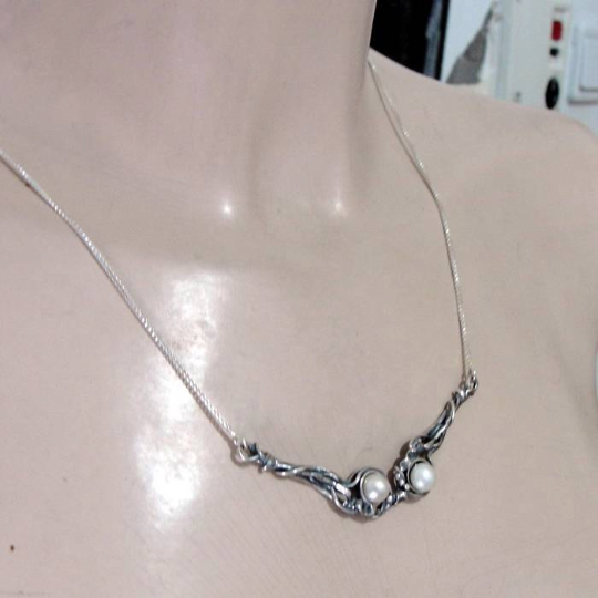 Hadar Jewelry Handmade 925 Sterling Silver Pearl Pendant Necklace (H