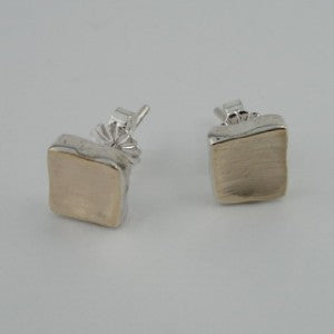 Hadar Designers Handmade Square 9k Yellow Gold Sterling Silver Earrings