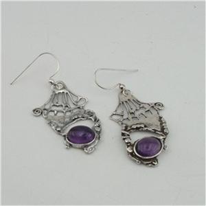 Hadar Designers Israel Dangle Handmade 925 Sterling Silver Amethyst Earrings Dangle Earrings for Israeli Women