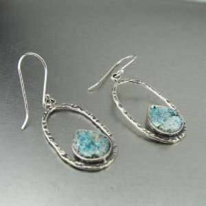 Hadar Designers 925 Sterling Silver Roman Glass Handmade Earrings