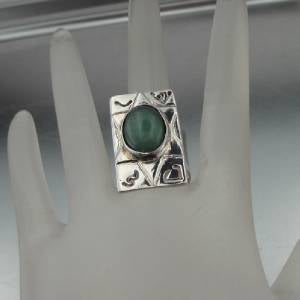Hadar Designers Star of David Aventurine Ring 7,7.5,8 925 Silver Handmade