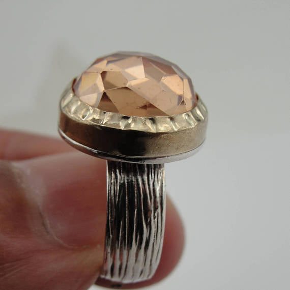 Champaign Ring Handmade 925 and 9K Gold Sterling Silver Round Champaign Ring Gift for Israeli Wife