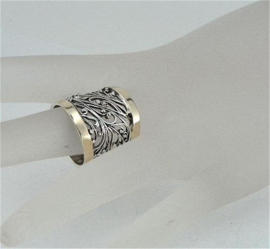 Hadar Jewelry Filigree 9k Gold Sterling Silver Ring any size (S r11300)