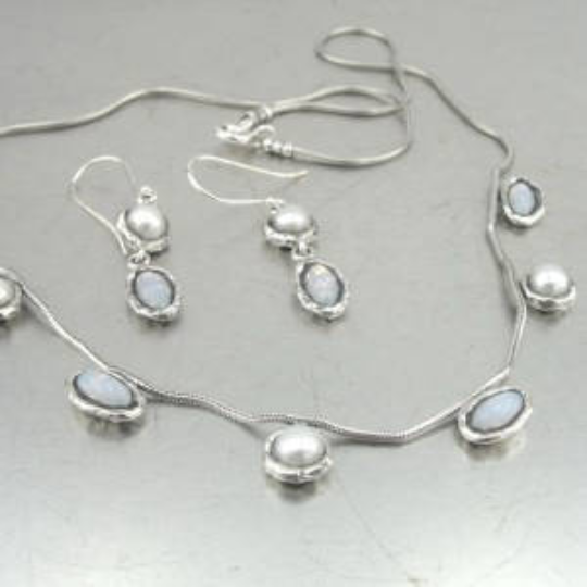 Hadar Jewelry Handmade Art 925 Sterling Silver Pearl Opalit Necklace (as 5549)