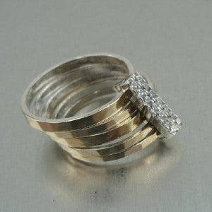 Hadar Designers Yellow 9k Gold 925 Silver Zircon Multi Ring Gift for Israeli Wife Gift for Her