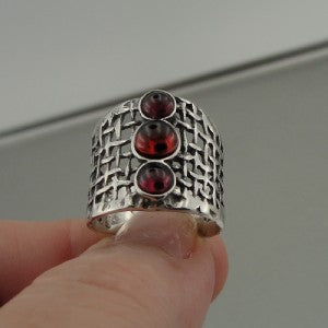 Hadar Designers Handmade 925 Sterling Silver Red Garnet Ring Chunky Rings Made in Israel