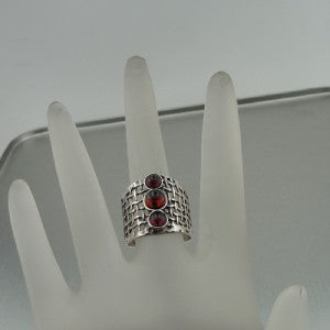 Hadar Designers Handmade 925 Sterling Silver Red Garnet Ring Chunky Rings Made in Israel
