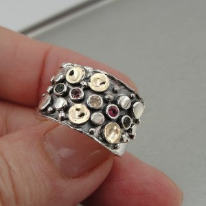 Hadar Jewelry Handmade 9k Gold 925 Silver Tourmaline Ring