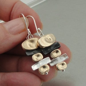 Hadar Designers Handmade dangle 14k Gold Fil Sterling Silver Earrings