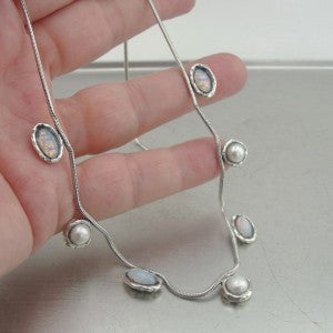 Handmade 925 Sterling Silver Pearl Opalit Necklace Minimalist Jewelry for Israeli Women