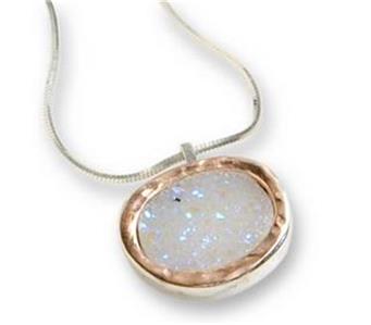 Hadar Designers 9k Yellow Gold 925 Silver Opal Druzy Pendant Elegant Israeli Jewelry