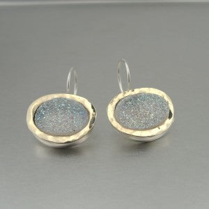 Hadar Designers 9k Yellow Gold 925 Silver Opal Druzy Pendant Elegant Israeli Jewelry