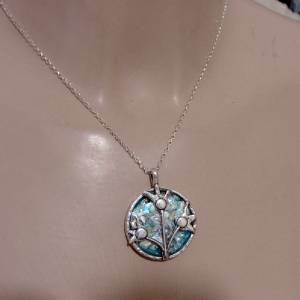 Hadar Designers Handmade Sterling Silver Roman Glass Floral Pendant Old School Israeli Jewelry
