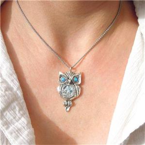 Hadar Designers Handmade Sterling Silver Roman Glass Opal Owl Pendant Gift for Her