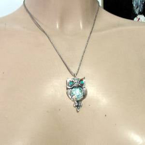 Hadar Designers Handmade Sterling Silver Roman Glass Opal Owl Pendant Gift for Her