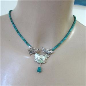 Hadar Designer Handmade Sterling Silver Roman Glass Turquoise Bird Necklace
