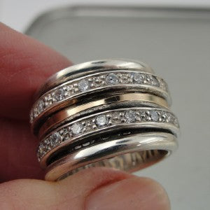 Hadar Designers 9k Rose Gold Sterling Silver CZ Swivel Ring