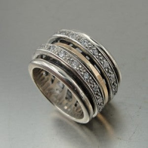 Hadar Designers 9k Rose Gold Sterling Silver CZ Swivel Ring