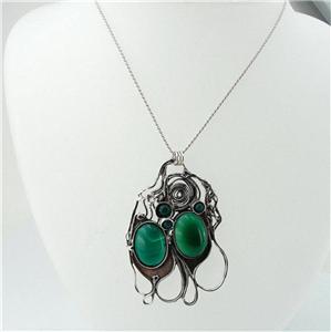 Hadar Designers Handmade Unique Art Huge Sterling Silver Green Agate Pendant