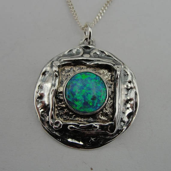Hadar handcrafted Sterling Silver 925 , Garnet Pendent , chain ,Round pendant free shipping (4008