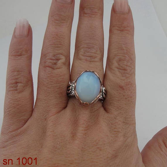 Israel Sterling Silver and gold 9K 925 Women Ring with Opalite Stones , Valentine gift (sn 1001)