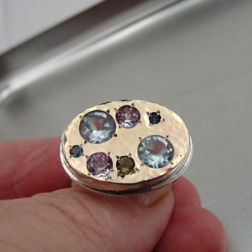 Hadar Designers Handmade 9k yellow Gold Silver Tourmaline Ring Gift for Her