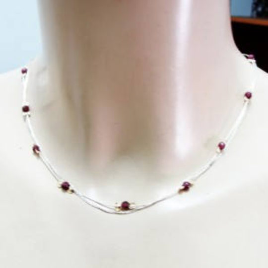 Hadar Jewelry Delicate 14K Gold F Sterling Silver Red Garnet Necklace (L)