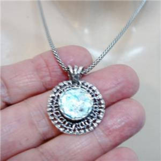 Hadar Designers Roman Glass Pendant Handmade 925 Sterling Silver