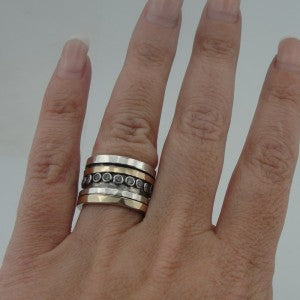 Hadar Designers Handmade 9k Yellow Gold 925 Silver CZ Swivel Ring (I r550