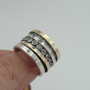 Hadar Designers Handmade 9k Yellow Gold 925 Silver CZ Swivel Ring (I r550