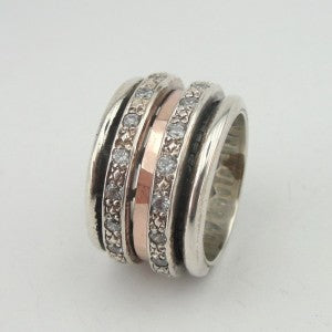 Hadar Designers 9k Rose Gold Sterling Silver CZ Swivel Ring