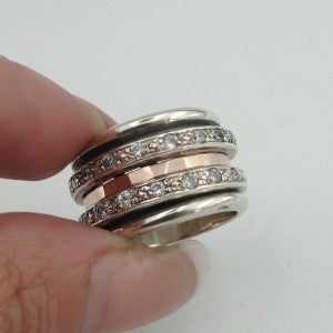 Hadar Designers 9k Rose Gold Sterling Silver CZ Swivel Ring