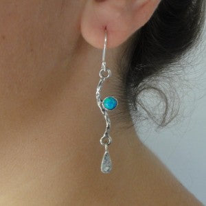 Hadar Designers Handmade Sterling Silver Opal Roman Glass Earrings Fine Israeli Jewelry