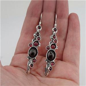 Hadar Designers Handmade Dangle 925 Sterling Silver Red Garnet Earrings