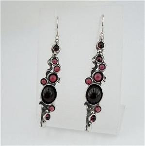 Hadar Designers Handmade Dangle 925 Sterling Silver Red Garnet Earrings