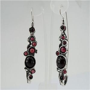 Hadar Designers Handmade Dangle 925 Sterling Silver Red Garnet Earrings