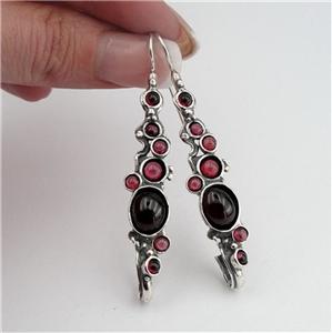 Hadar Designers Handmade Dangle 925 Sterling Silver Red Garnet Earrings