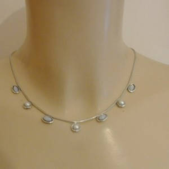 Hadar Jewelry Handmade Art 925 Sterling Silver Pearl Opalit Necklace (as 5549)