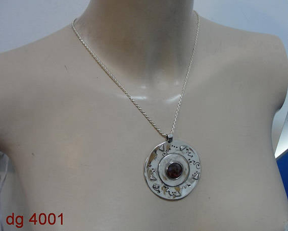 Hadar Pendant , handcrafted A huge round Sterling Silver garnet ,chain, Pendent (dg 4001