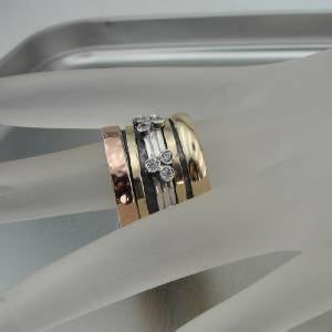 Hadar Designers Israel Swivel 9k Gold Sterling Silver Zircon Ring any sz (I r789