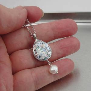 Hadar Designers Handmade Sterling Silver Roman Glass Pearl Pendant Elegant Israeli Necklace