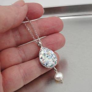 Hadar Designers Handmade Sterling Silver Roman Glass Pearl Pendant Elegant Israeli Necklace