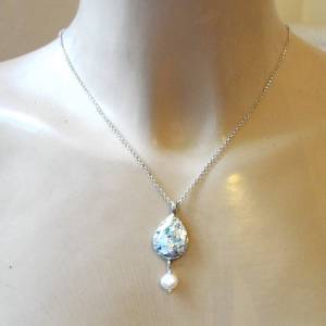 Hadar Designers Handmade Sterling Silver Roman Glass Pearl Pendant Elegant Israeli Necklace
