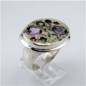 Hadar Designers Handmade 9k yellow Gold Silver Tourmaline Ring Gift for Her